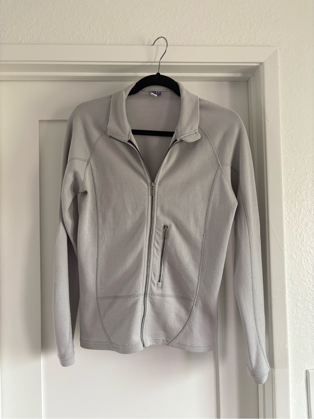 Ibex 100% Merino Wool Jacket Womens Medium Grey Full Zip Sweater Made in USA